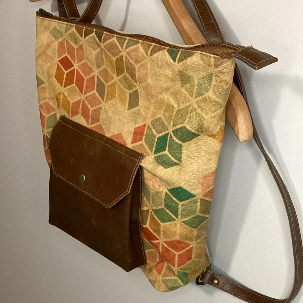 Cott n Curls Sling Backpack Bag Purse, Front Pocket, Fall Colors